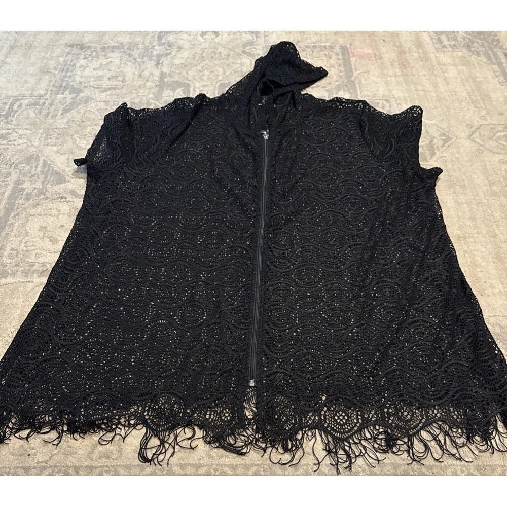 Catherines Bungalow Black Mesh Swim Zip Cover Up Womens Plus Size 5X 34/36
